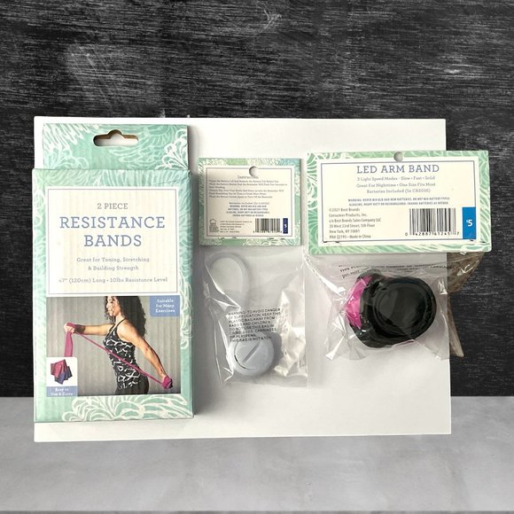 Best Brands 4PC Running SET; Resistance Bands, Hydration Reminder, LED Arm Band - Picture 1 of 7